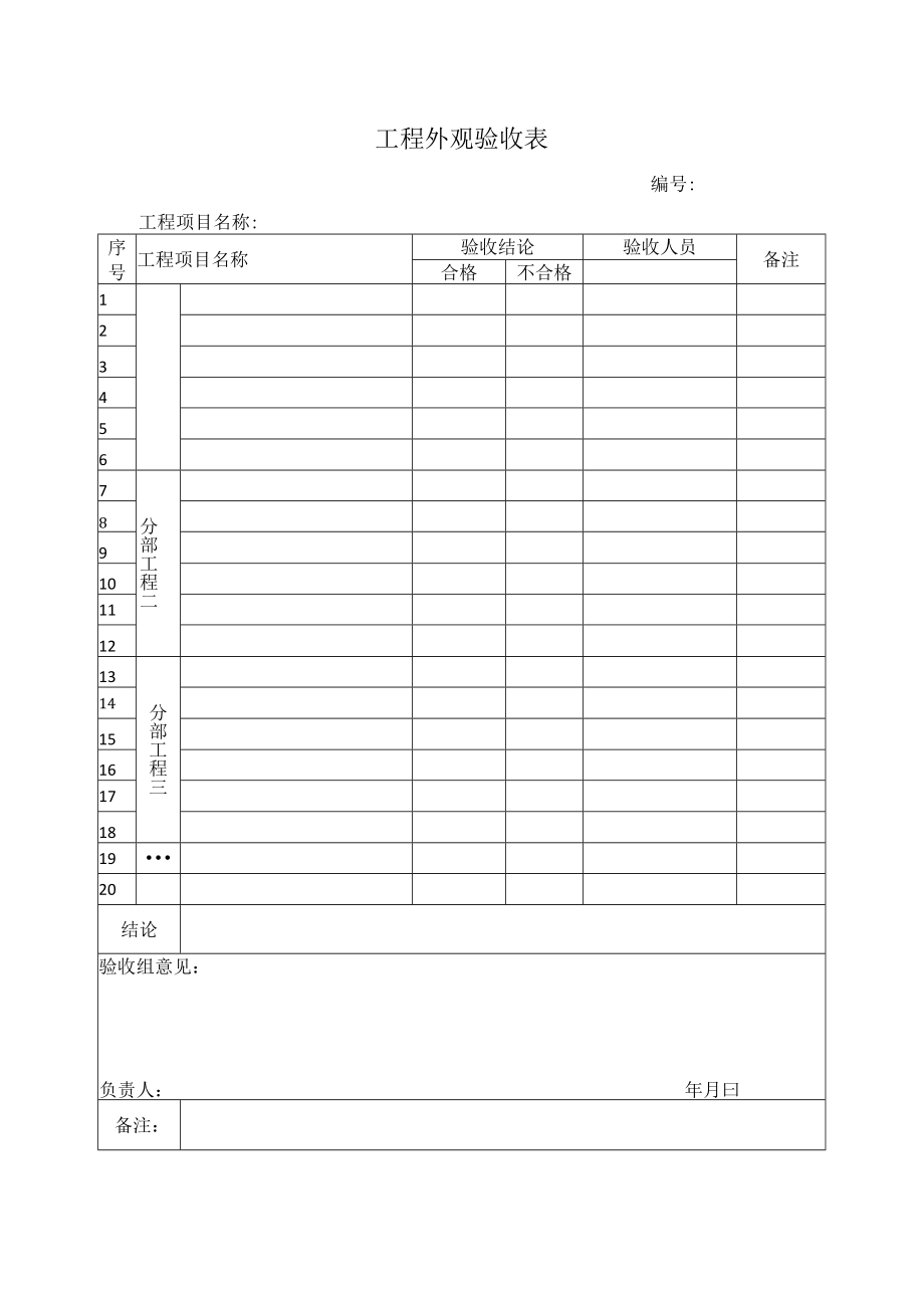 工程外观验收表.docx_第1页