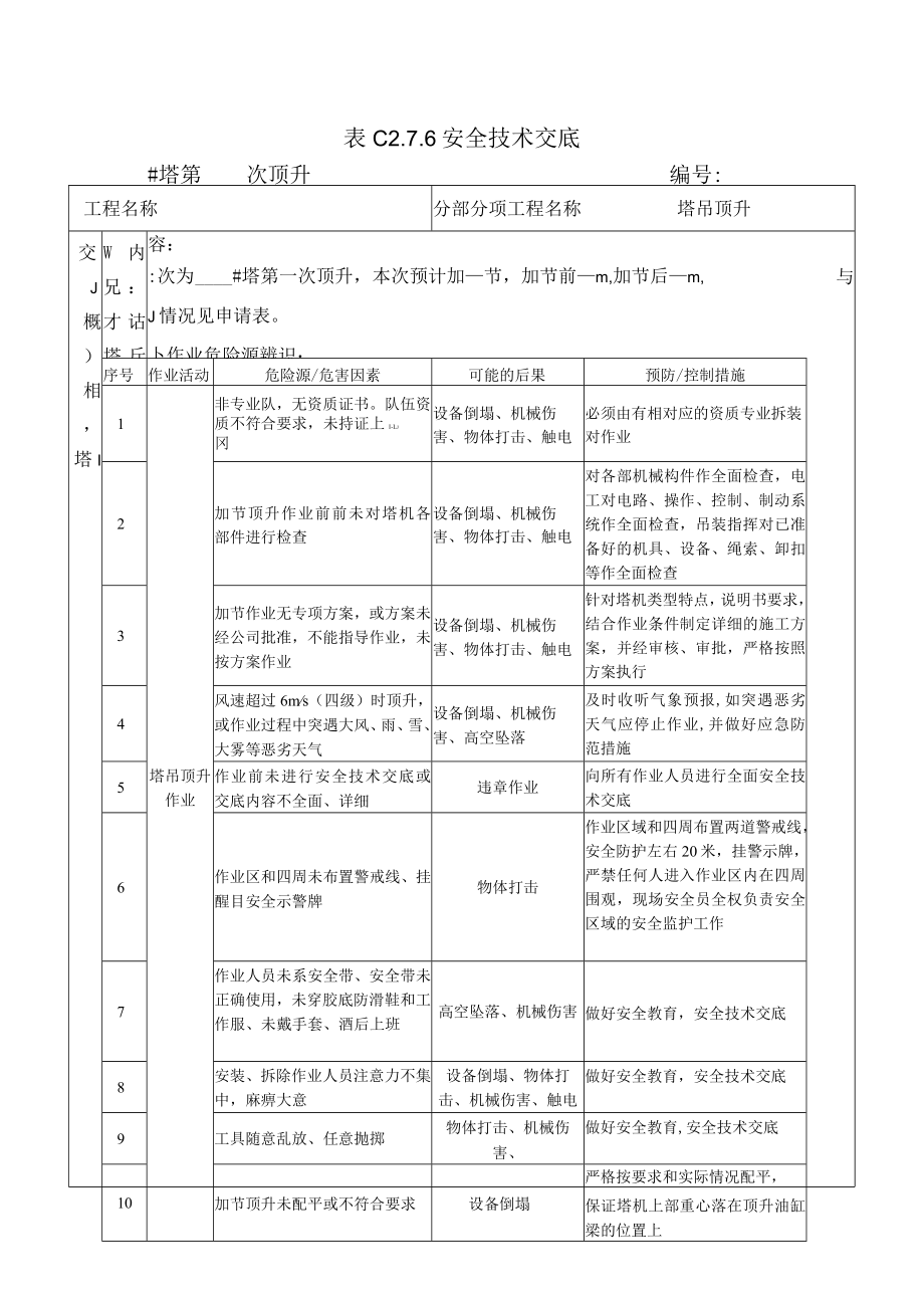 塔吊顶升安全技术交底模板.docx_第1页