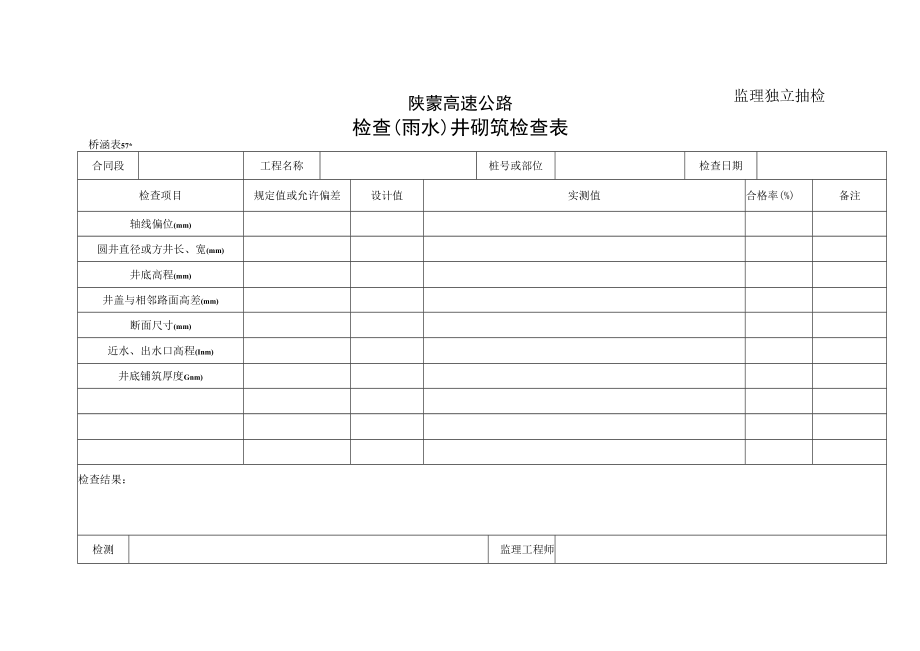 桥涵表57 检查（雨水）井砌筑检查表工程文档范本.docx_第1页