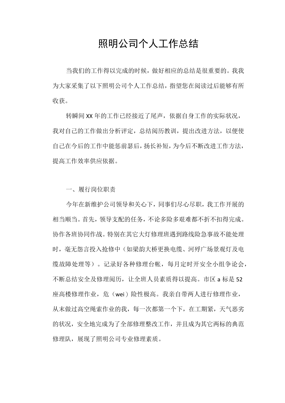 照明公司个人工作总结.docx_第1页