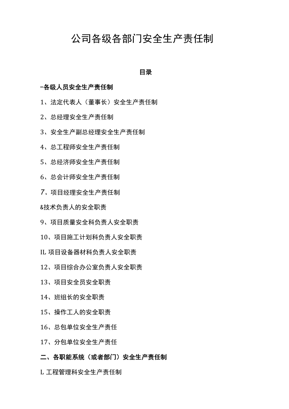 公司各级各部门安全生产责任制.docx_第1页