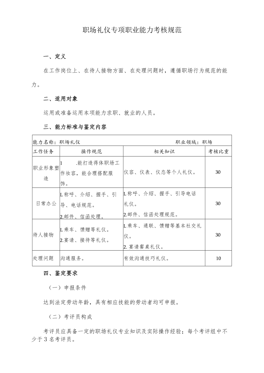 职场礼仪专项职业能力考核规范.docx_第1页