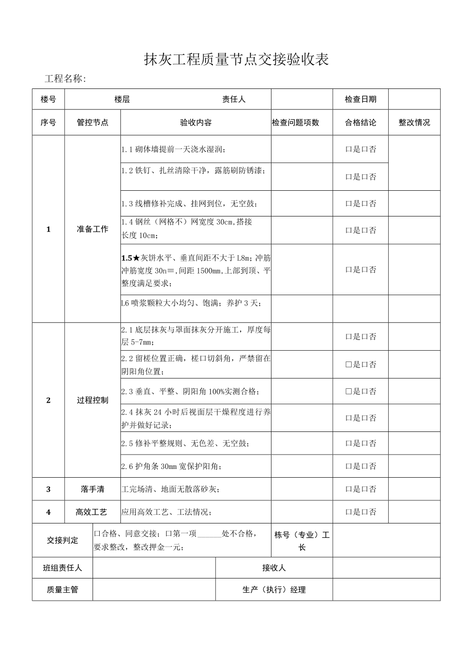 抹灰工程质量节点交接验收表.docx_第1页