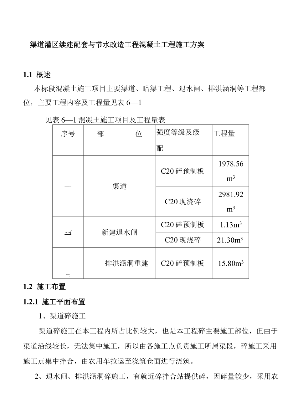 渠道灌区续建配套与节水改造工程混凝土工程施工方案.docx_第1页