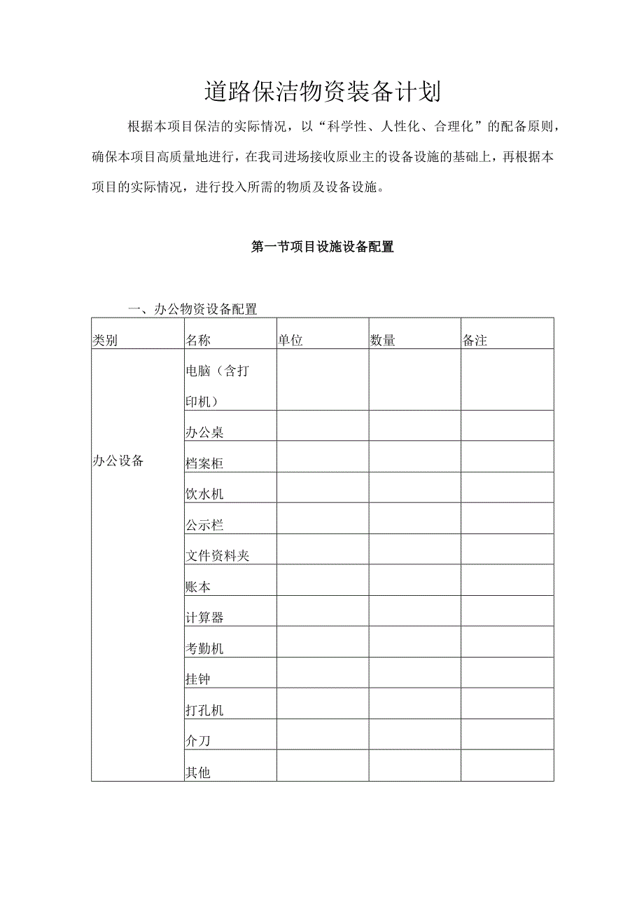 道路保洁物资装备计划9.9.docx_第1页