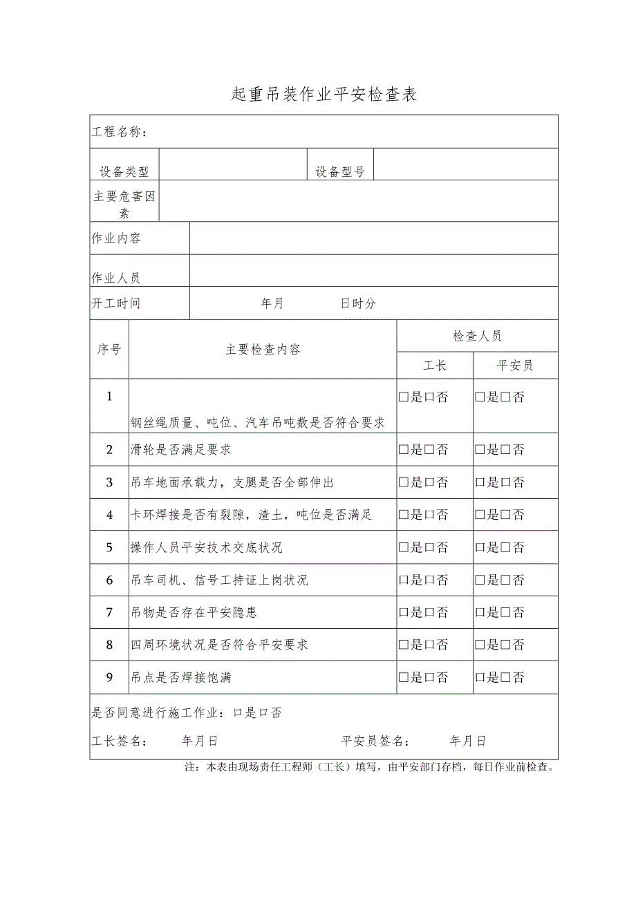 起重吊装作业安全检查表.docx_第1页