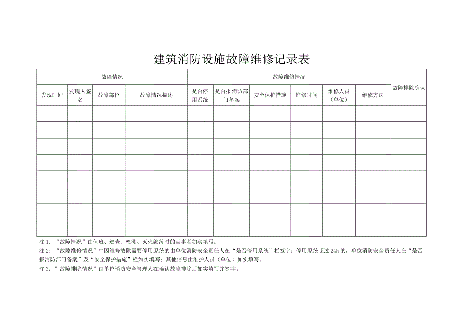 建筑消防设施故障维修记录表.docx_第1页