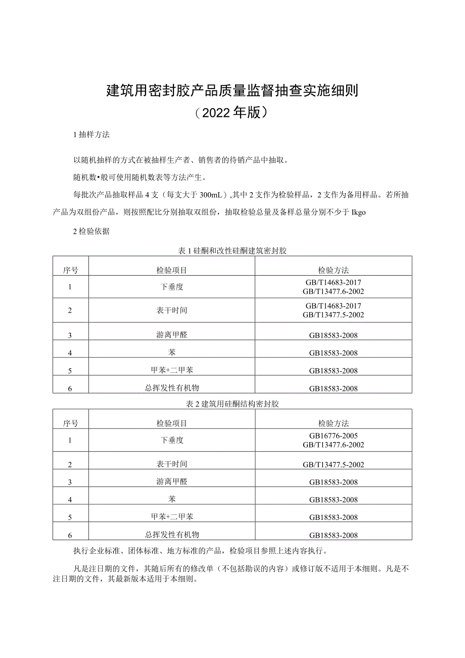 建筑用密封胶产品质量监督抽查实施细则(2022年版).docx_第1页