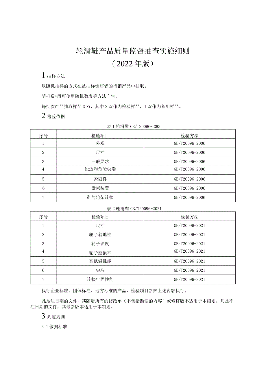 轮滑鞋产品质量监督抽查实施细则（2022年版）.docx_第1页