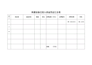 购置设备已投入资金凭证汇总表.docx