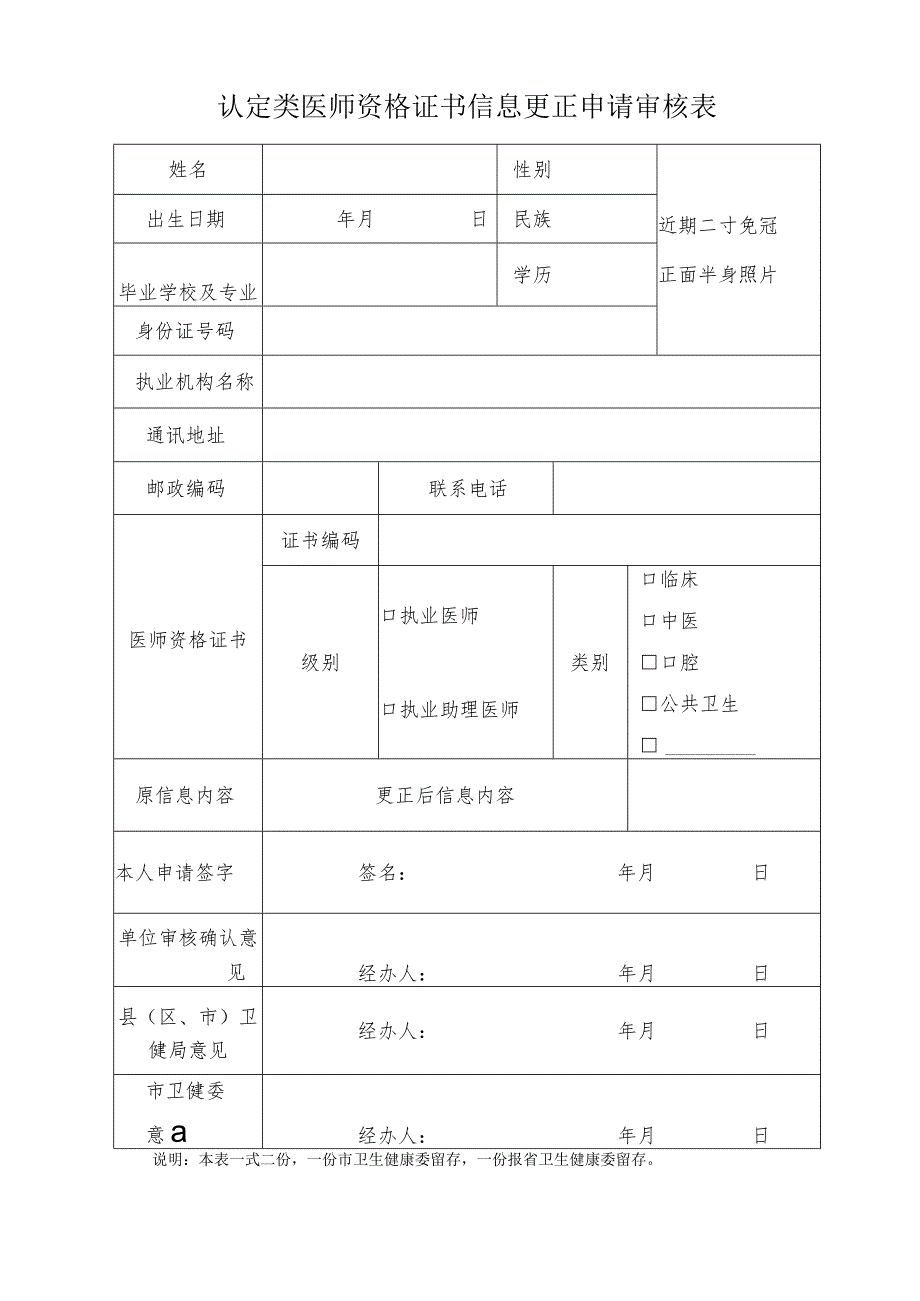 认定类医师资格证书信息更正申请审核表.docx_第1页