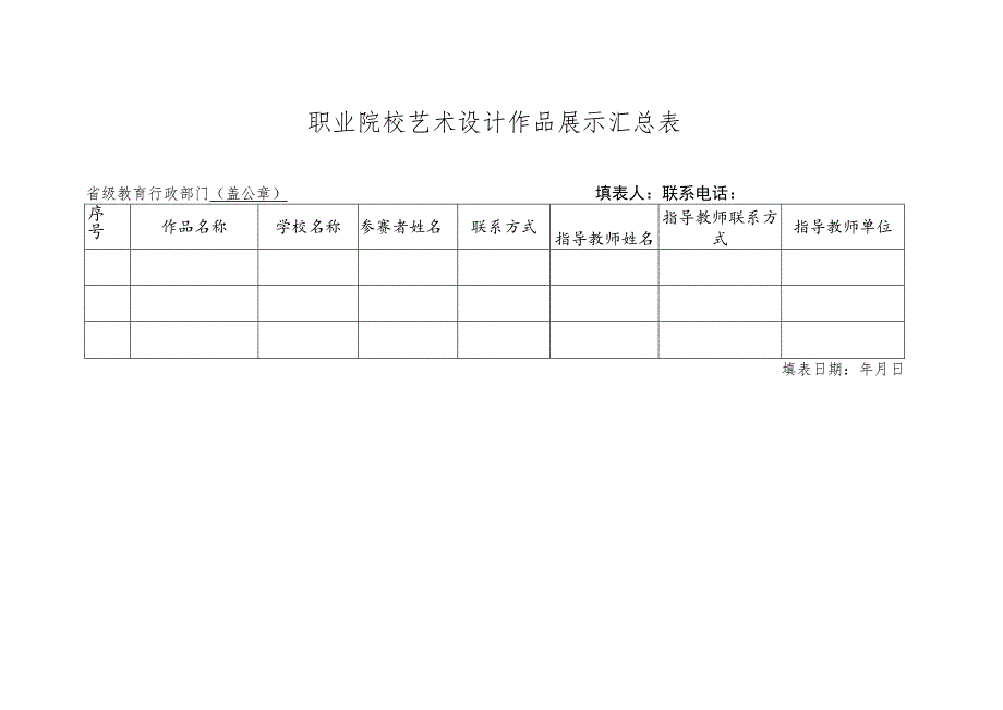 职业院校艺术设计作品展示汇总表.docx_第1页