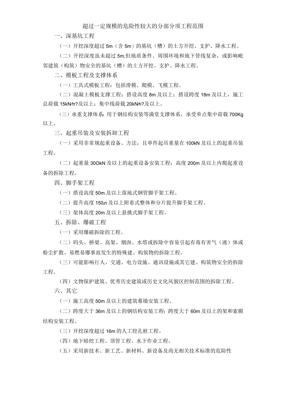 超过一定规模的危险性较大的分部分项工程范围模板.docx_第1页