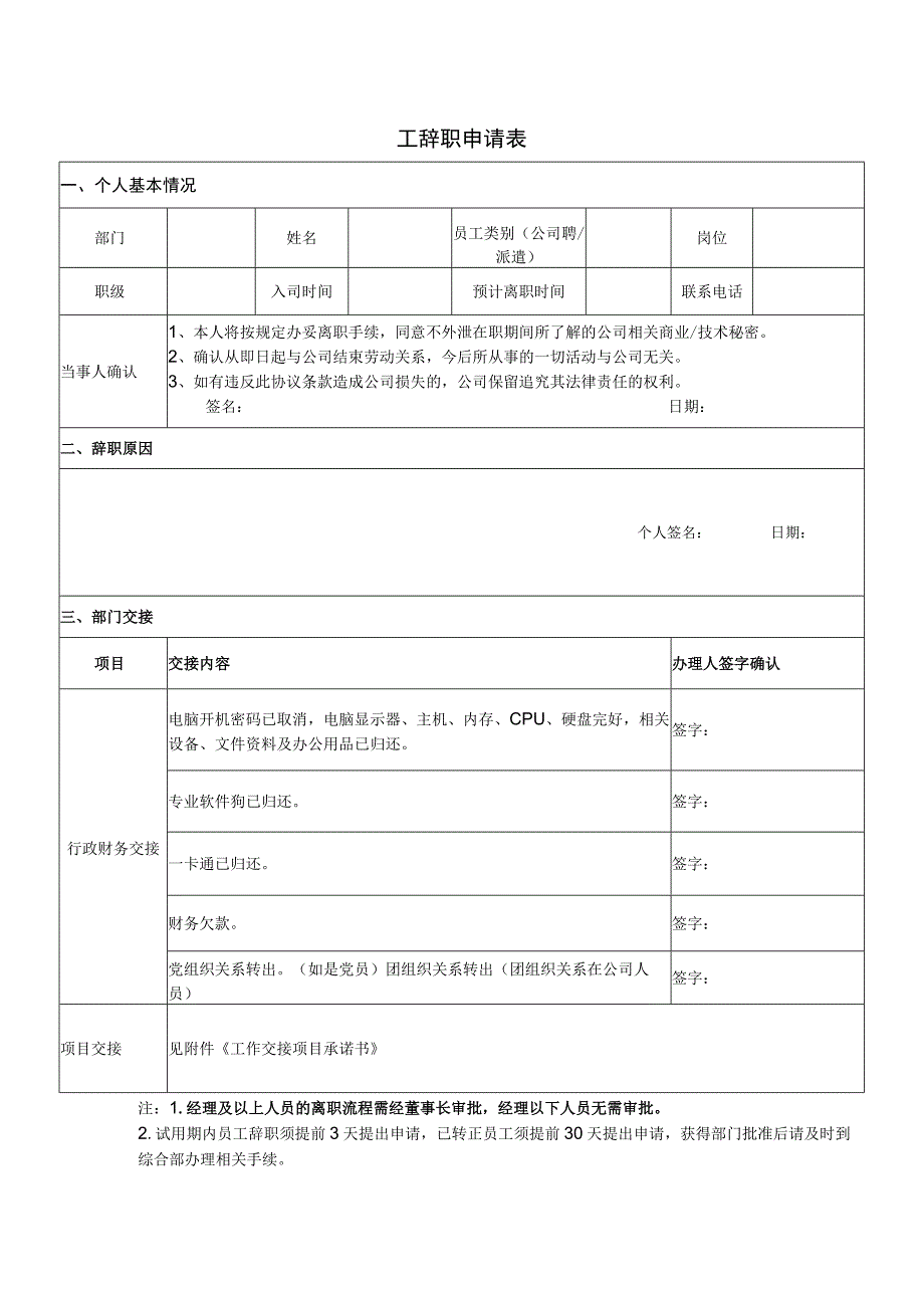 附表1《员工辞职申请表》.docx_第1页