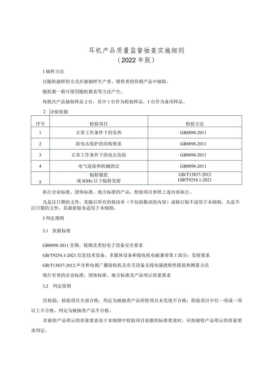 耳机产品质量监督抽查实施细则（2022年版）.docx_第1页