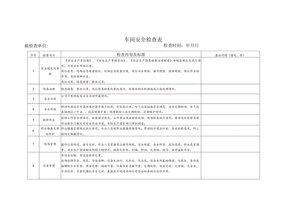 车间安全检查表.docx_第1页