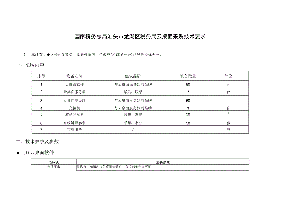 国家税务总局汕头市龙湖区税务局云桌面采购技术要求.docx_第1页