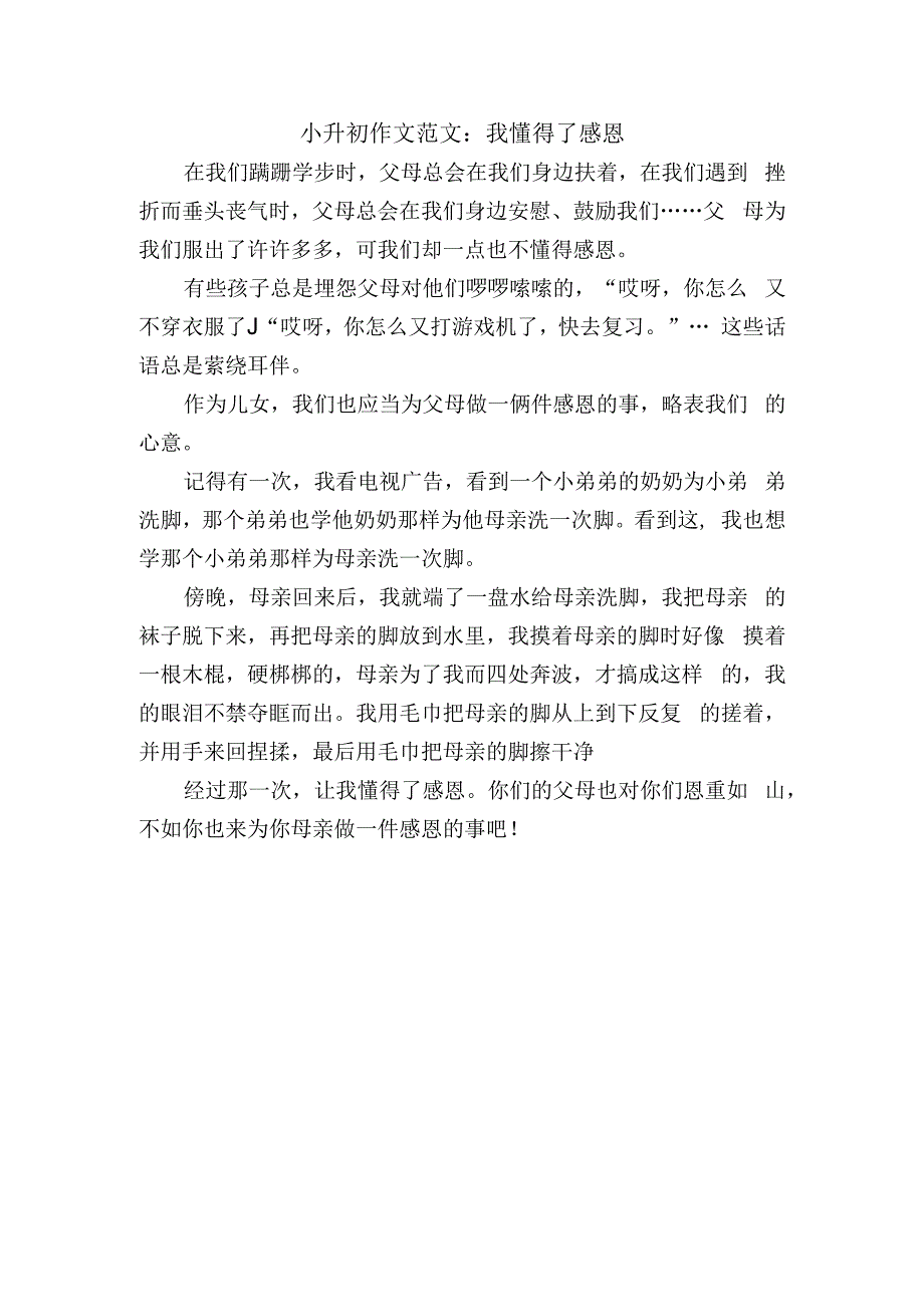 小升初作文范文：我懂得了感恩.docx_第1页