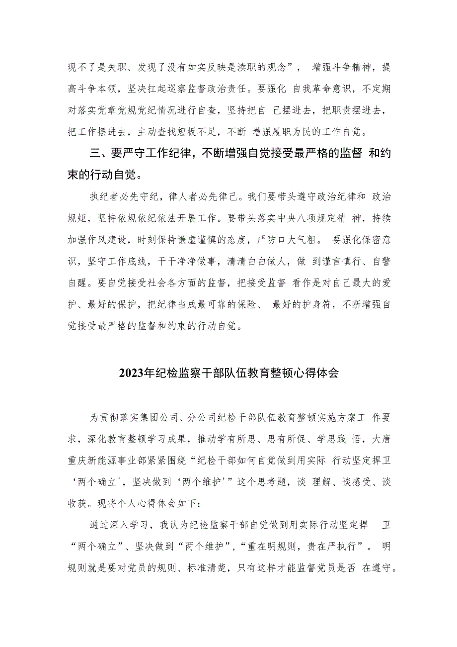 巡察干部纪检监察干部队伍教育整顿心得体会精选（共六篇）汇编供参考.docx_第2页