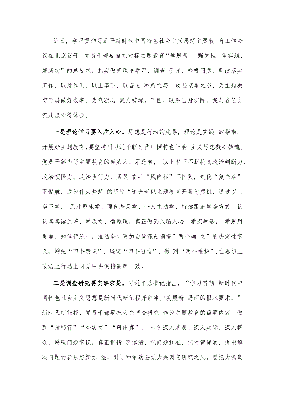 主题教育发言材料： 永葆本色做好表率 用实际行动推动主题教育扎实开展.docx_第1页