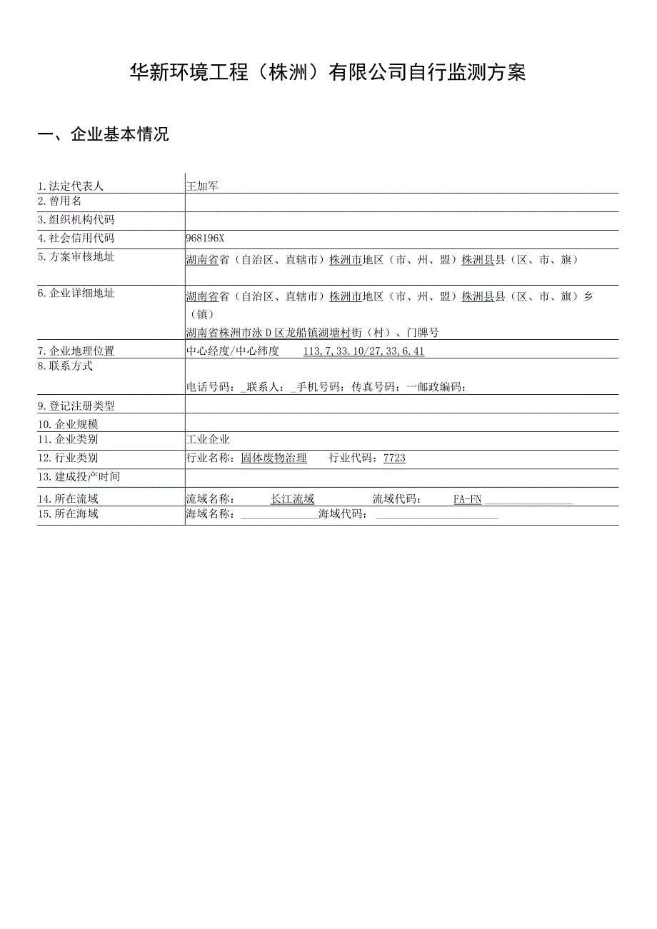 华新环境工程株洲有限公司自行监测方案.docx_第1页