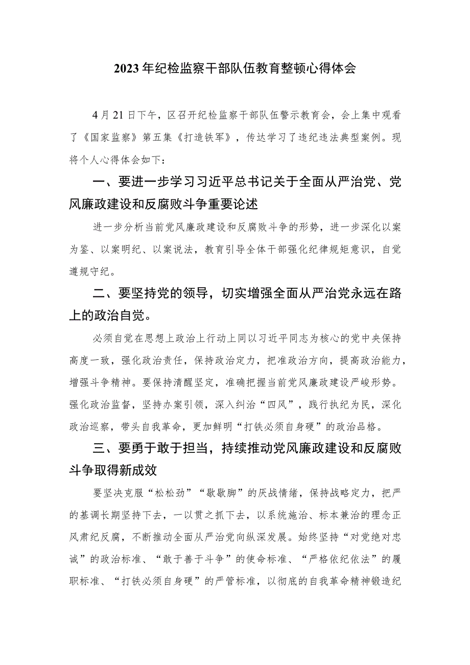 纪检监察干部开展纪检监察干部队伍教育整顿心得体会精选(通用六篇).docx_第3页