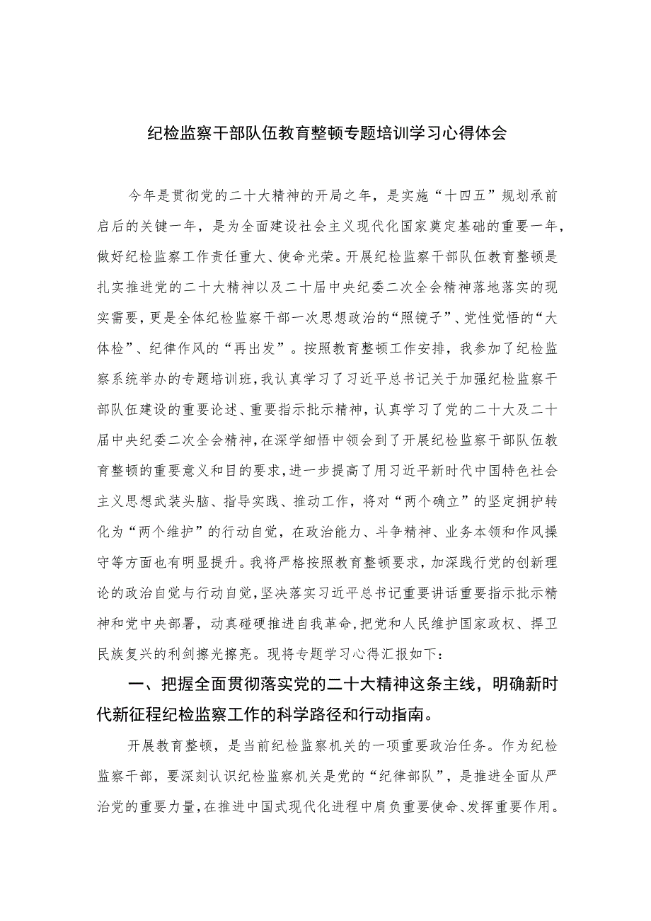 纪检监察干部队伍教育整顿专题培训学习心得体会精选（共六篇）汇编供参考.docx_第1页