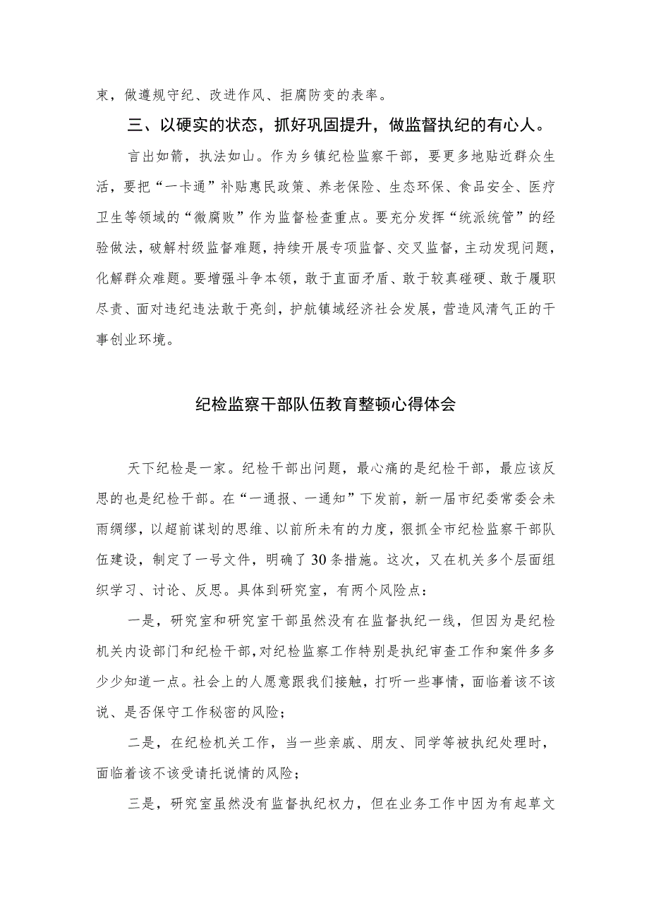 乡镇纪委书记纪检监察干部队伍教育整顿心得感悟精选（共六篇）汇编供参考.docx_第2页