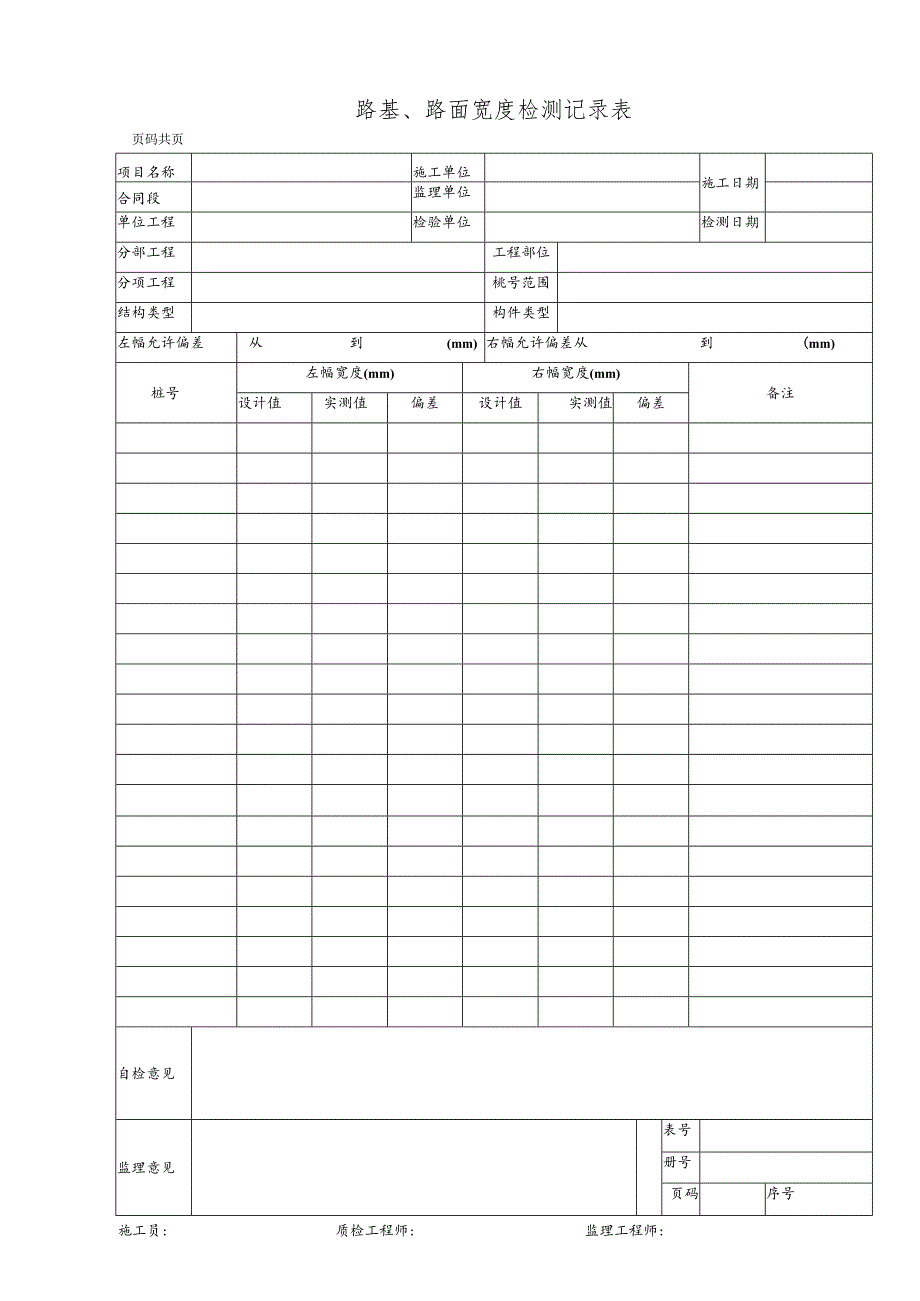 路基、路面宽度检测记录表.docx_第1页