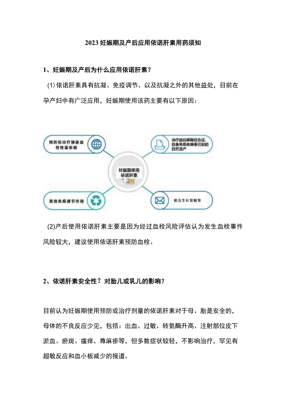 2023妊娠期及产后应用依诺肝素用药须知.docx_第1页