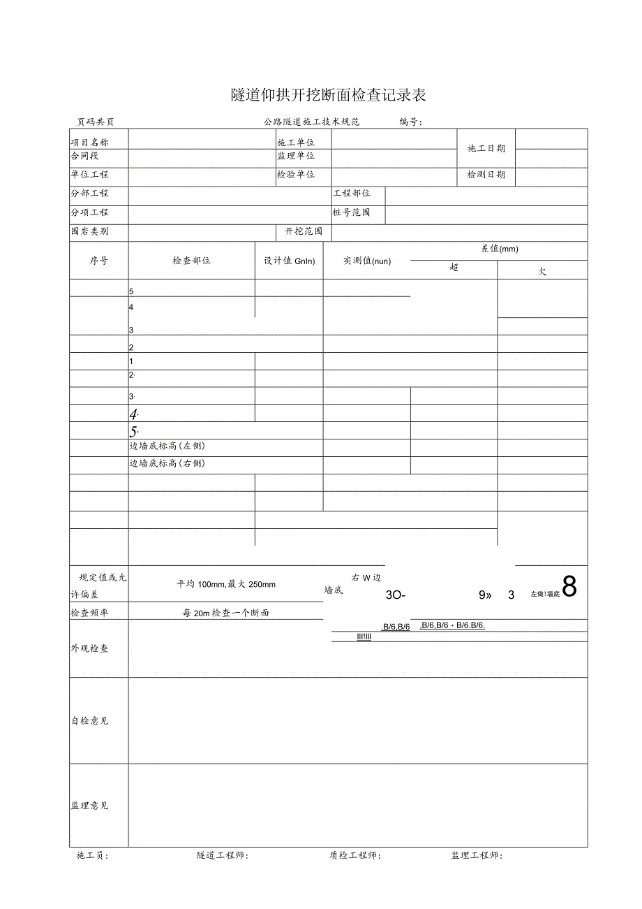 隧道仰拱开挖断面检查记录表.docx_第1页