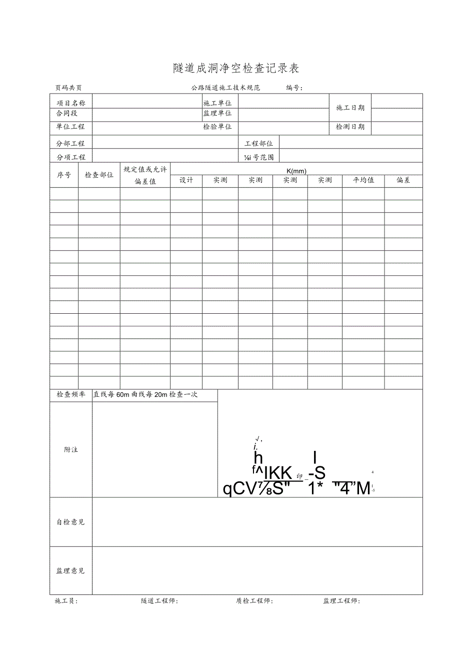 隧道成洞净空检查记录表.docx_第1页