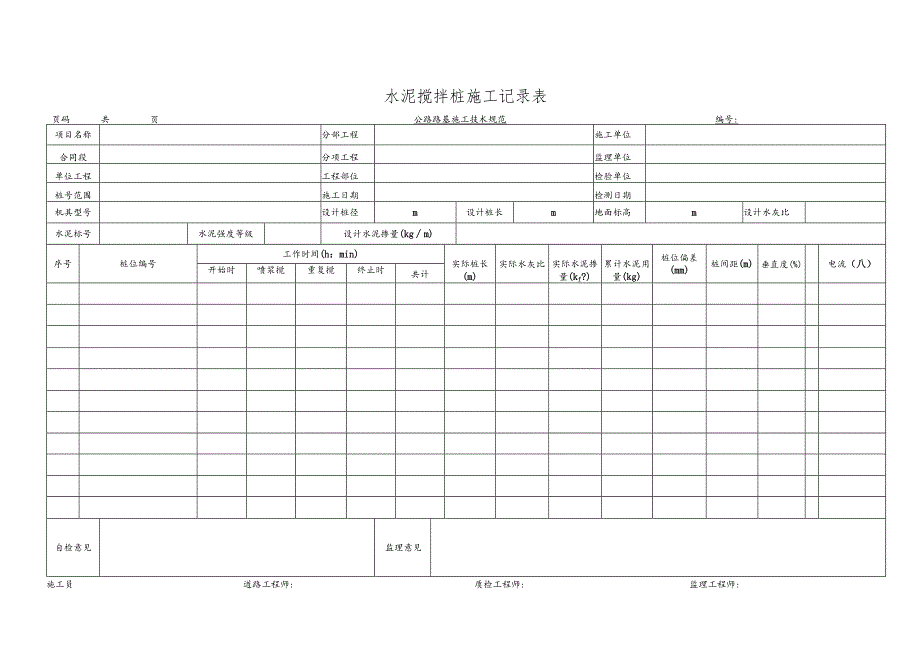 水泥搅拌桩施工记录表.docx_第1页