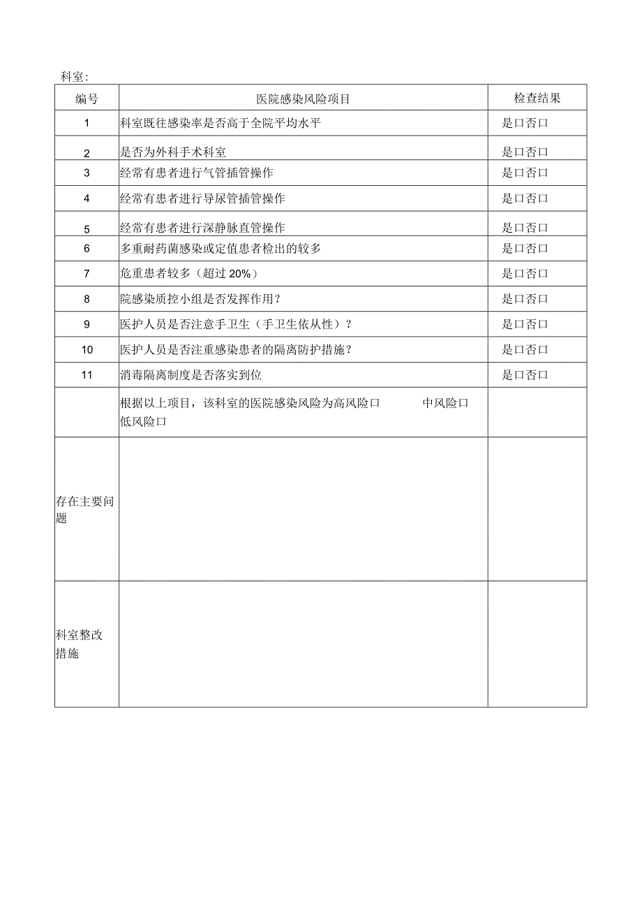 院感高风险科室风险评估记录表.docx_第1页