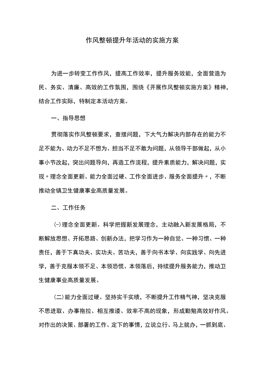 作风整顿提升年活动的实施方案.docx_第1页