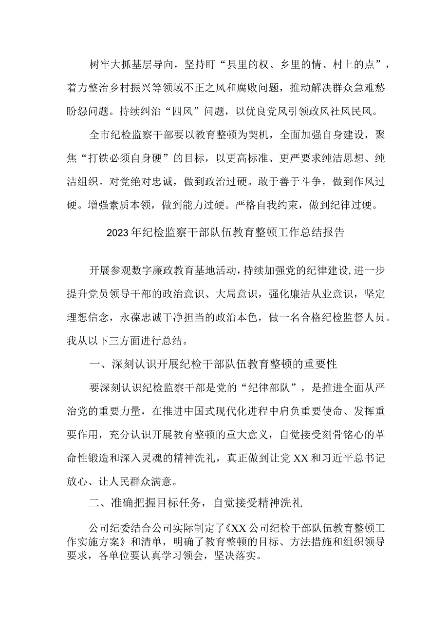 央企单位2023年纪检监察干部队伍教育整顿工作总结报告 （汇编5份）.docx_第3页