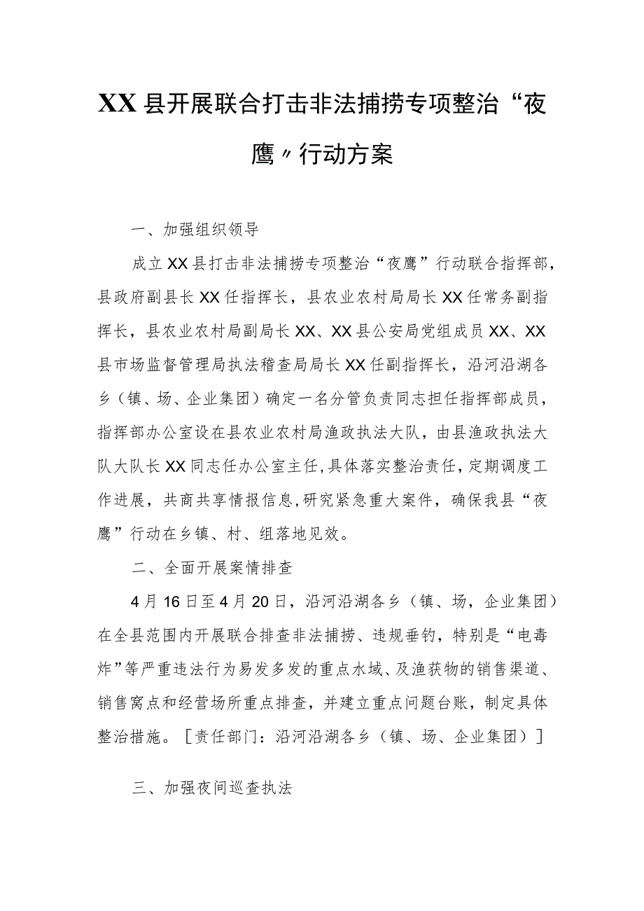 XX县开展联合打击非法捕捞专项整治“夜鹰”行动方案.docx_第1页