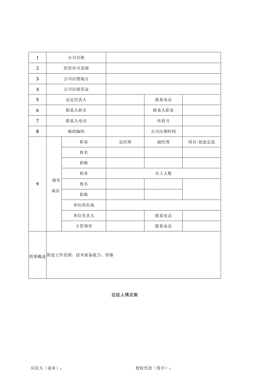 XX招标项目应征人情况表.docx_第1页