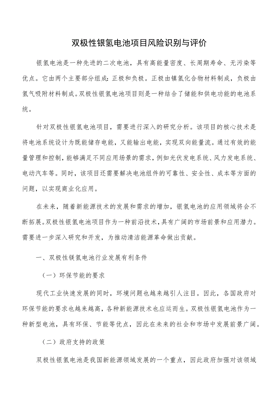 双极性镍氢电池项目风险识别与评价.docx_第1页