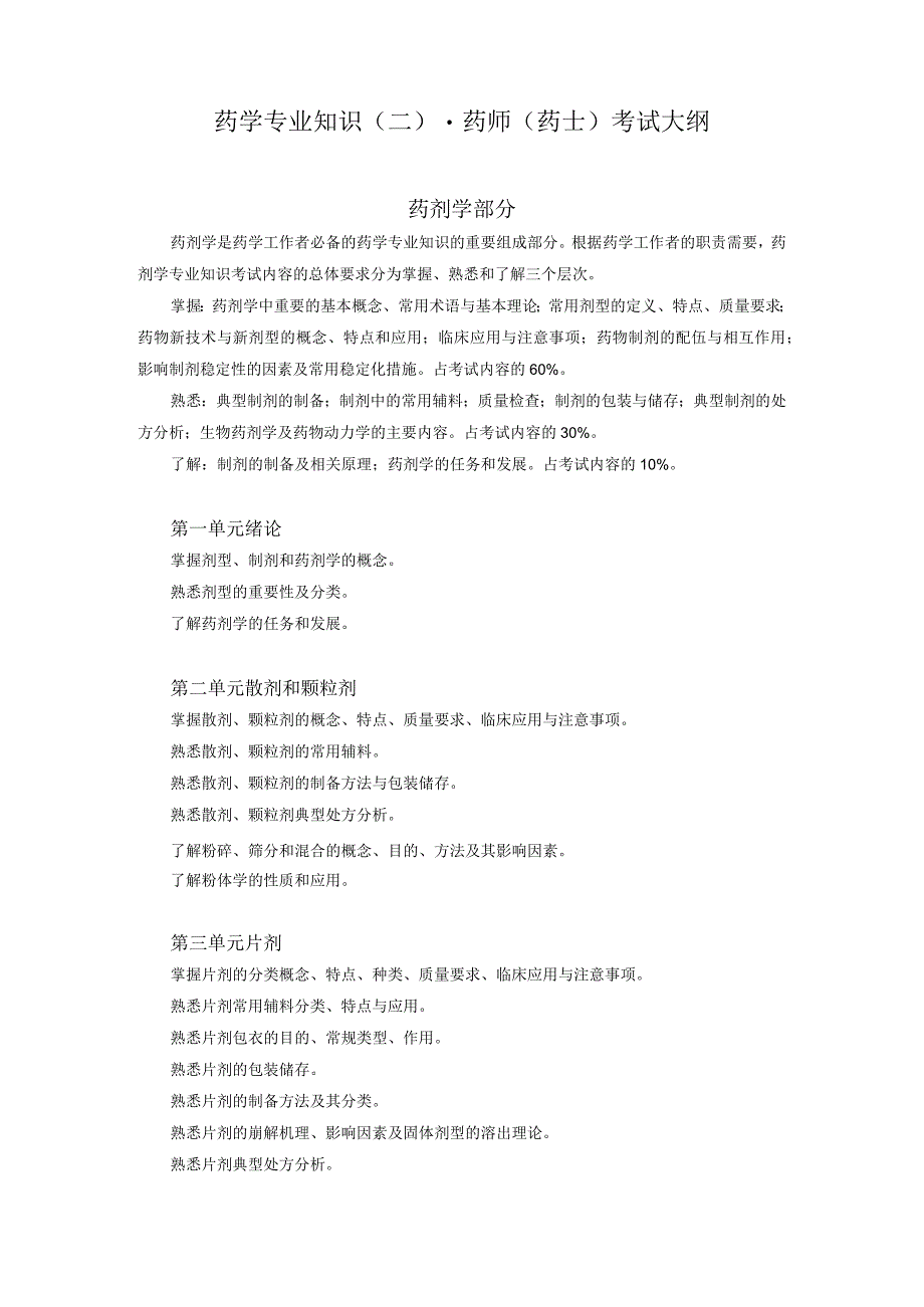 2022版安徽省药学专业中初级资格考试大纲 -药学部分 药学专业知识（二） - 药师（药士）.docx_第1页