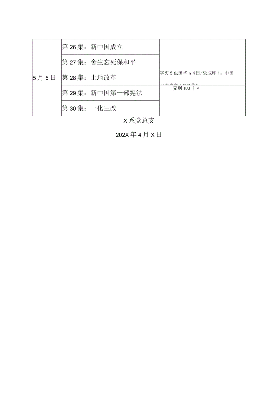 XX财经职业技术学院X系202X年五一假期前后X系党总支党史学习教育安排.docx_第2页