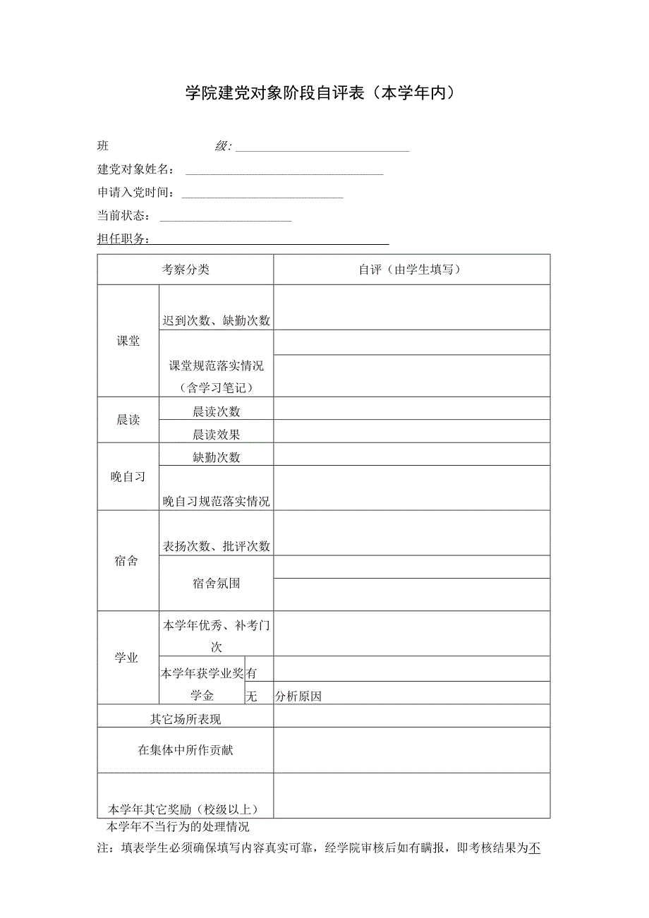 学院建党对象阶段自评表.docx_第1页