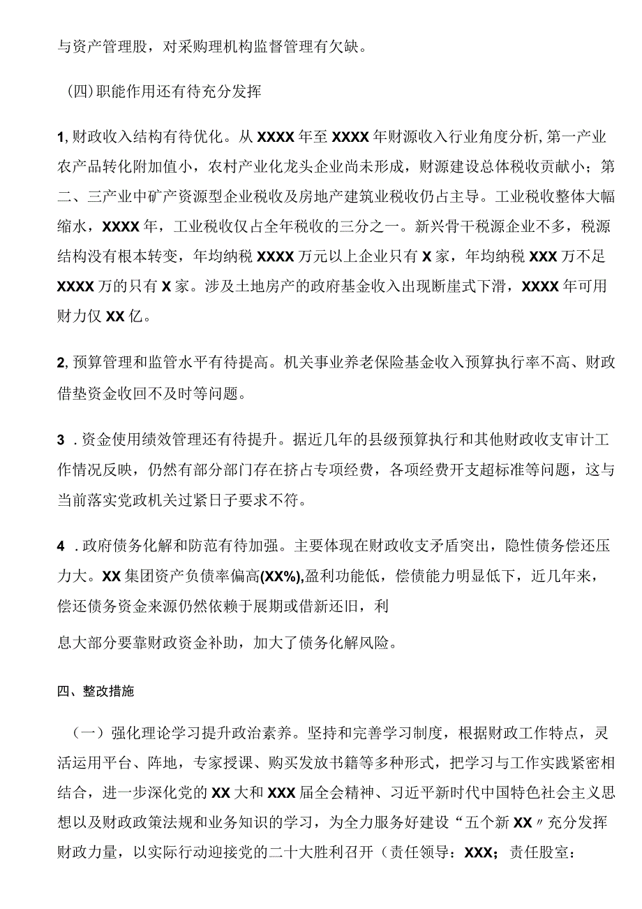 关于《XX县人大常委会对县财政局局长XXX同志履职情况报告的审议意见》的整改方案.docx_第3页