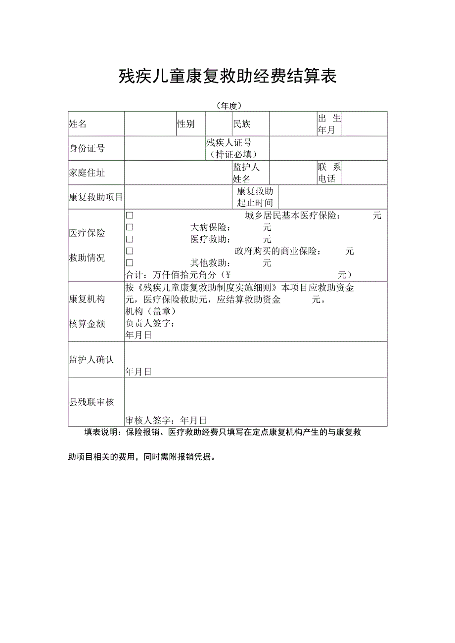 残疾儿童康复救助经费结算表.docx_第1页