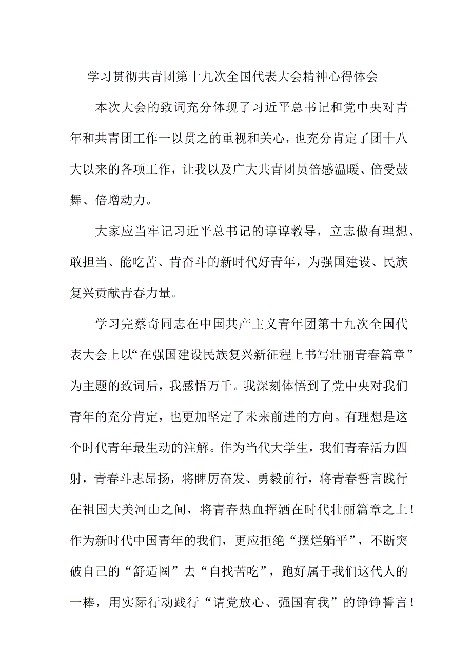 驻村书记学习贯彻共青团第十九次全国代表大会精神个人心得体会 （5份）.docx_第1页