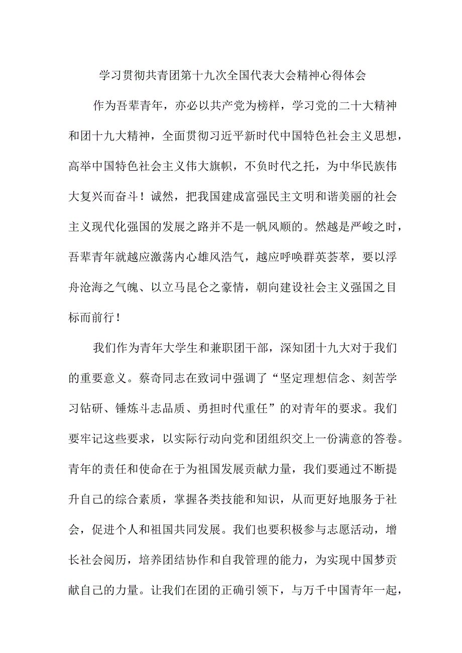 派出所学习贯彻共青团第十九次全国代表大会精神个人心得体会 （5份）.docx_第1页