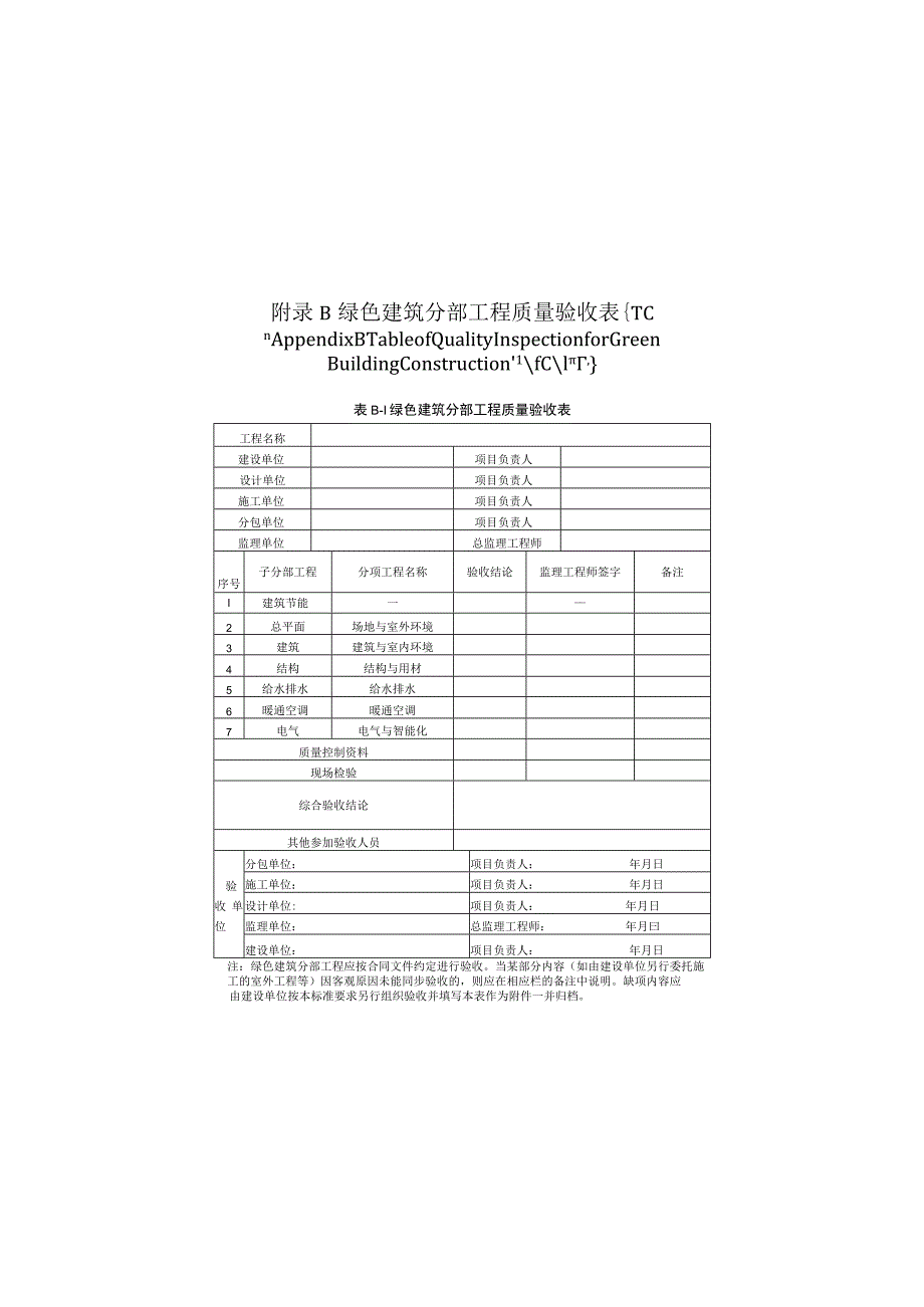 附录B 绿色建筑分部工程质量验收表.docx_第1页