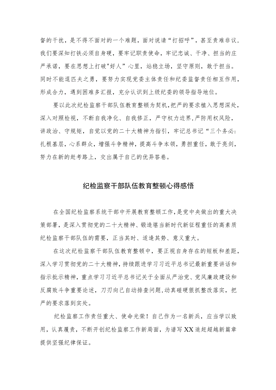 2023纪检监察干部队伍教育整顿活动心得体会【10篇精选】供参考范文.docx_第2页