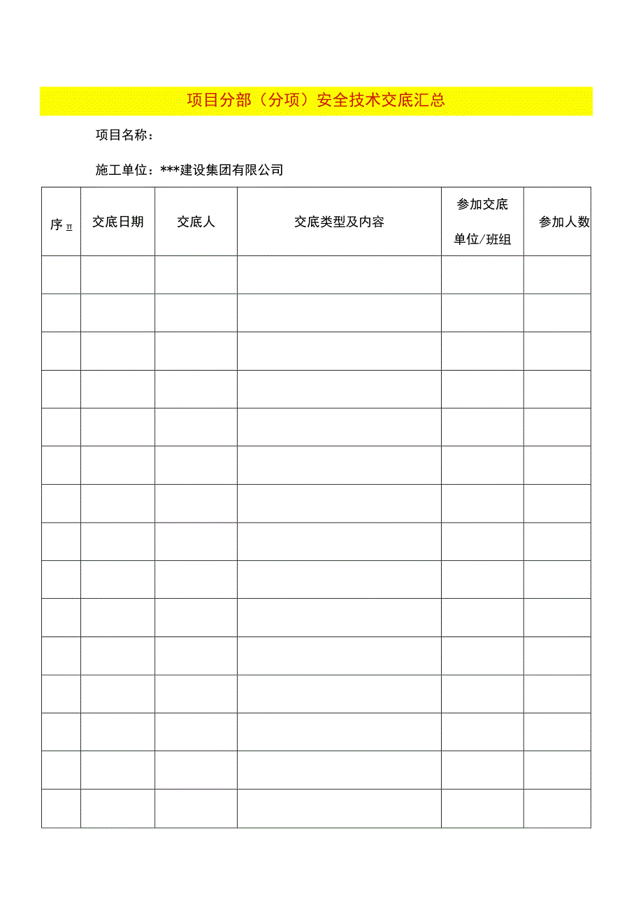 项目分部（分项）安全技术交底统计表模板.docx_第1页