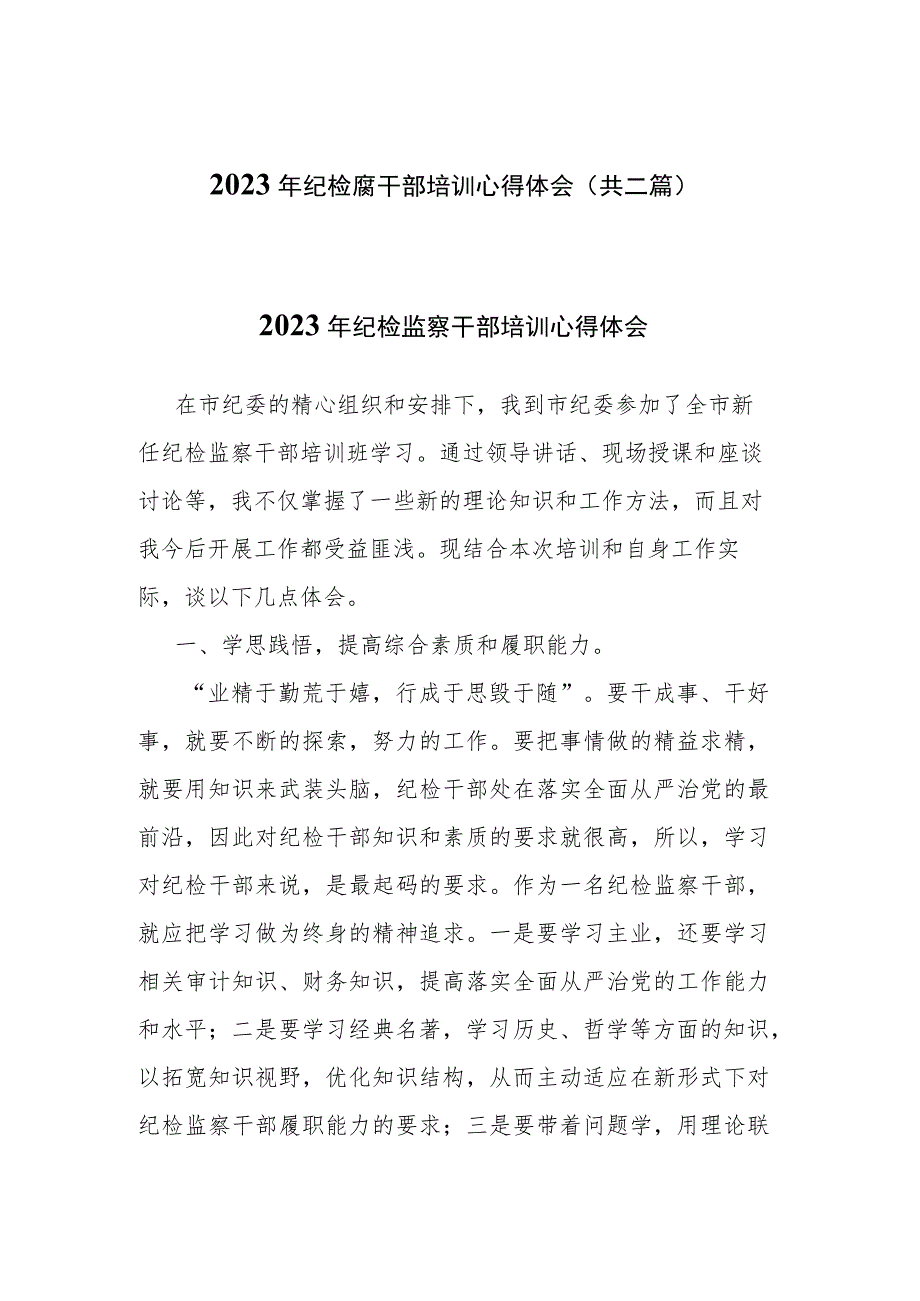 2023年纪检监察干部培训心得体会(共二篇).docx_第1页